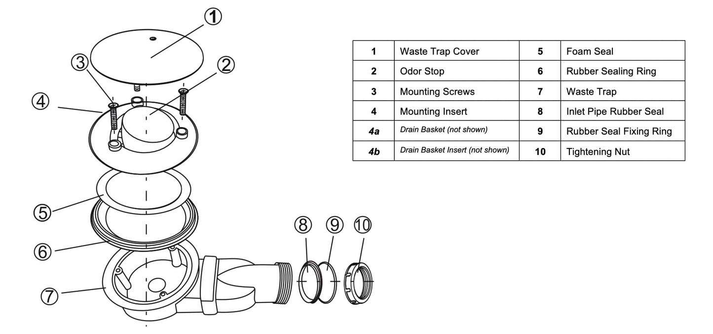 Sandy Beach Slimline White Shower Bathroom Tray Waste Trap 90mm Diameter 48mm Depth