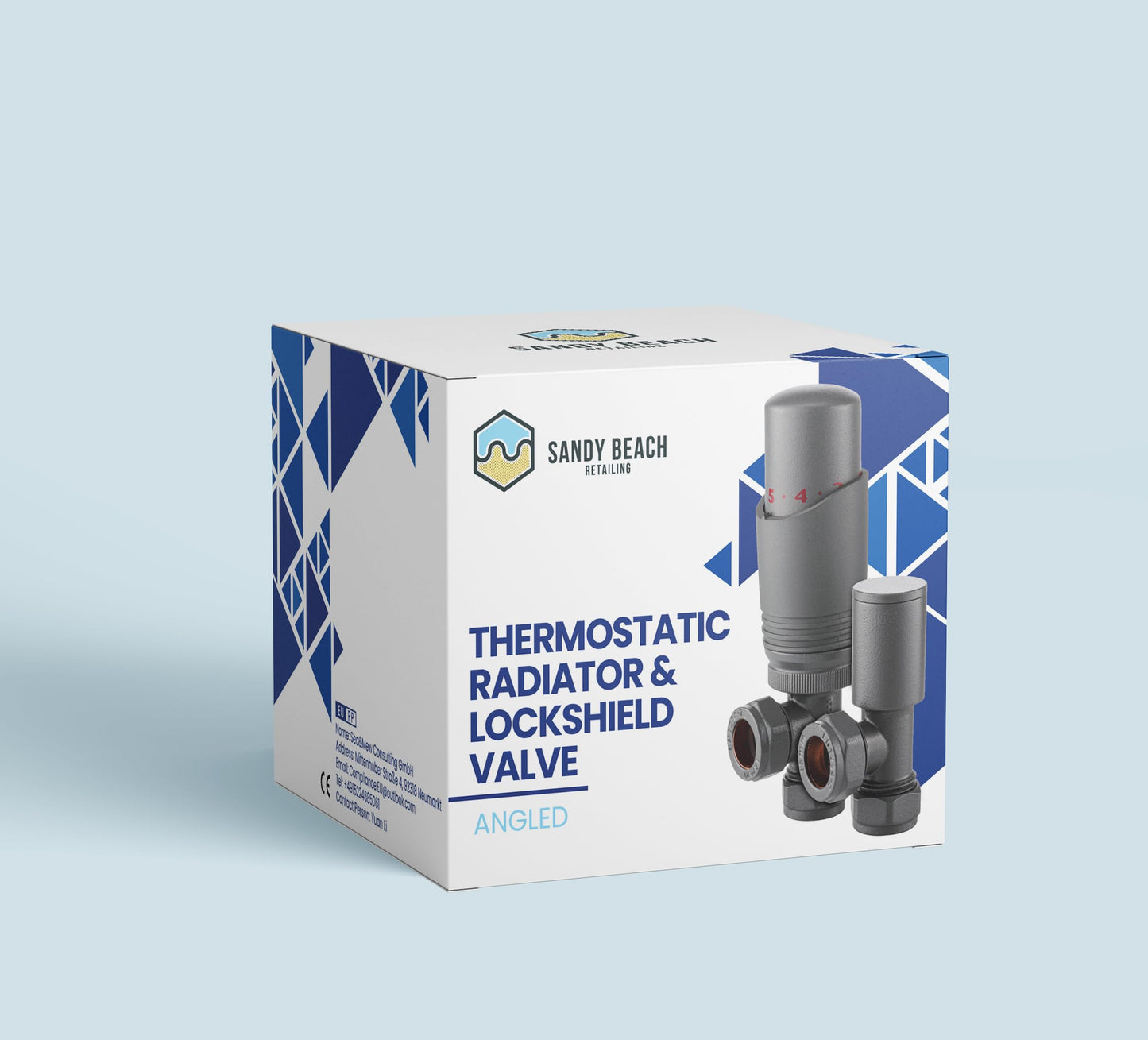 Sandy Beach Black TRV Thermostatic 15mm Angled Straight Radiator Valve with Lockshield Valve