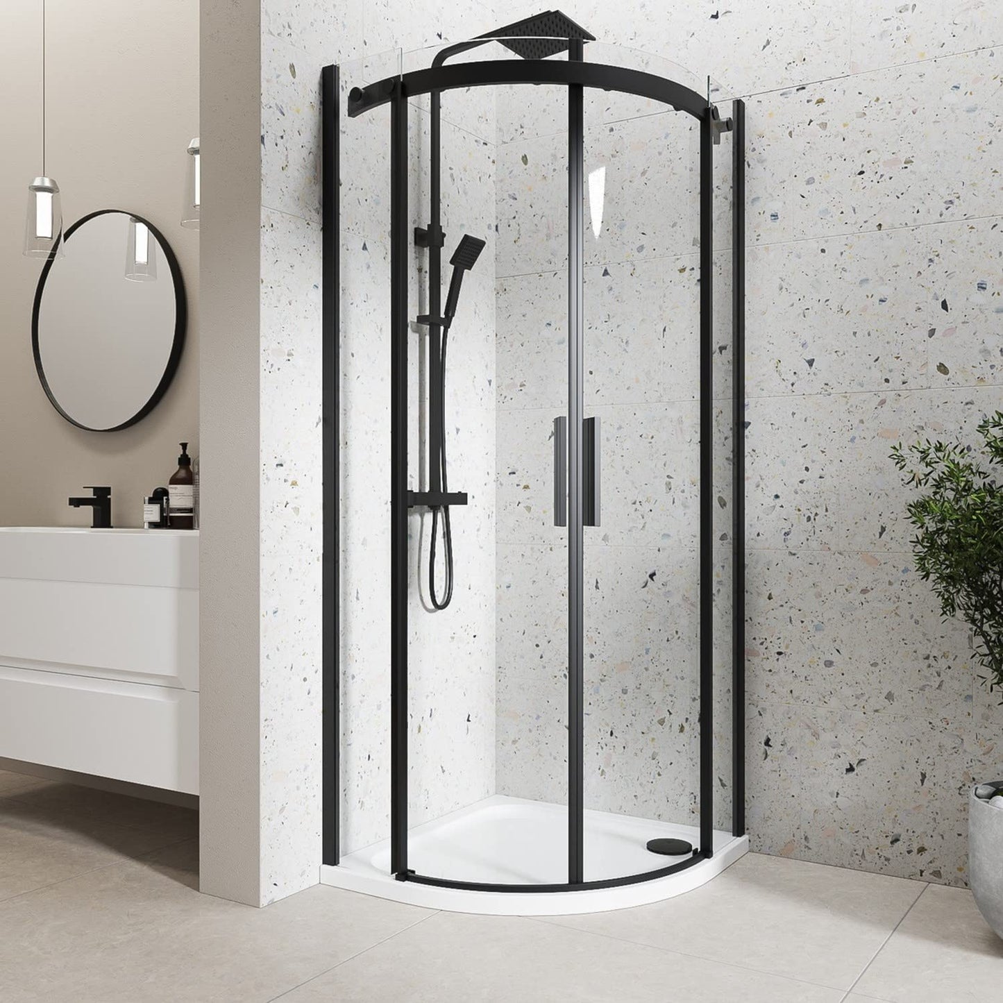 Sandy Beach Slimline Black Shower Bathroom Tray Waste Trap 90mm Diameter 48mm Depth