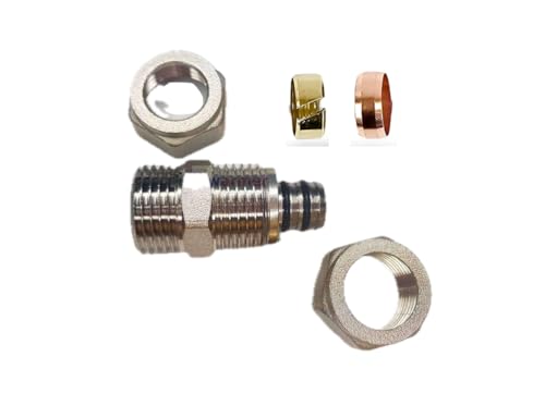 Sandy Beach 15mm to 16mm Compression Adapter Reducer - Durable Brass Pipe Connector for Copper Pipe,Towel Radiator Systems,Trv Radiator Valves,Thermostatic Radiator Valve - Leak-Proof & Easy Install