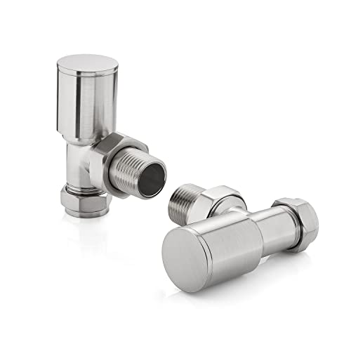 Sandy Beach Brushed Nickel Angled Heated Towel Rail Radiator Valves 15mm