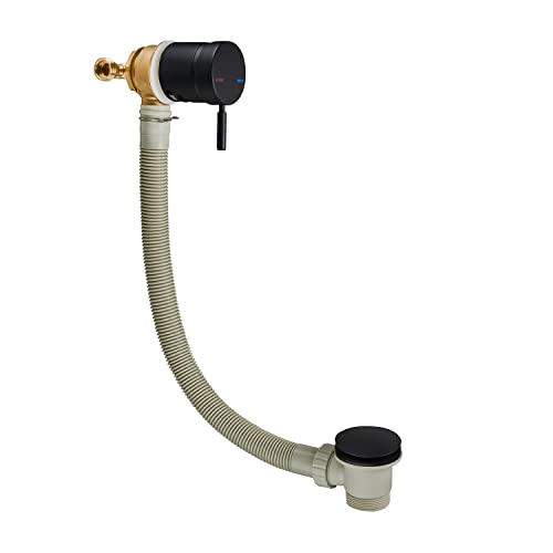 Sandy Beach Black Bath Mixer Tap Filler Overflow with Pop-Up Waste