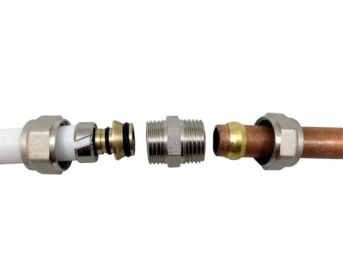 Sandy Beach 15mm to 16mm Compression Adapter Reducer - Durable Brass Pipe Connector for Copper Pipe,Towel Radiator Systems,Trv Radiator Valves,Thermostatic Radiator Valve - Leak-Proof & Easy Install