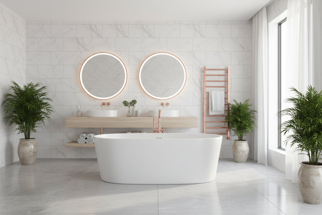 Sandy Beach Copper Angled Heated Towel Rail Radiator Valves 15mm
