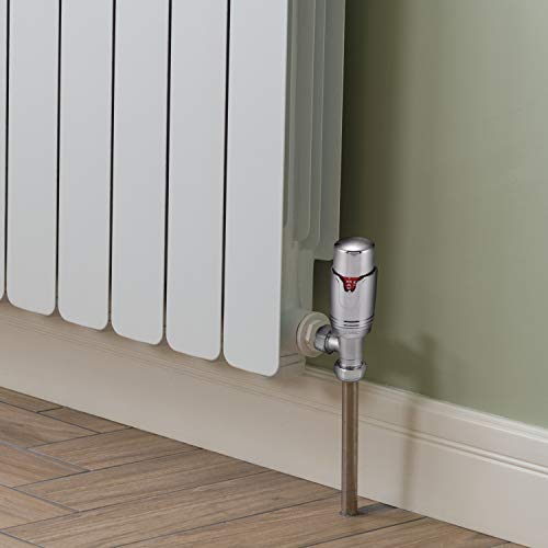 Sandy Beach Central Heating TRV Thermostatic 15mm Angled Straight Chrome Towel Radiator Valve with Lockshield Valve