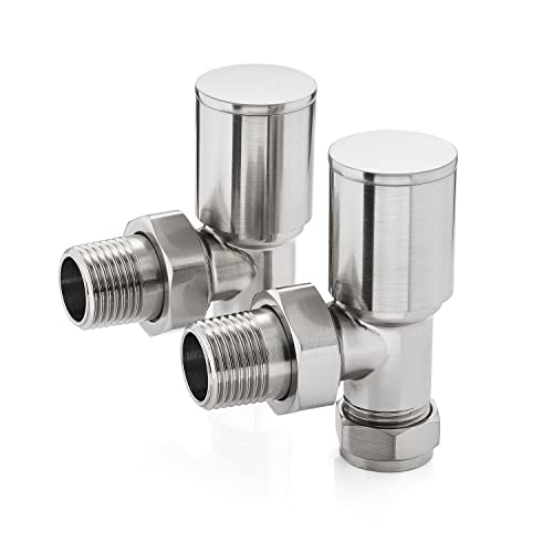 Sandy Beach Brushed Nickel Angled Heated Towel Rail Radiator Valves 15mm