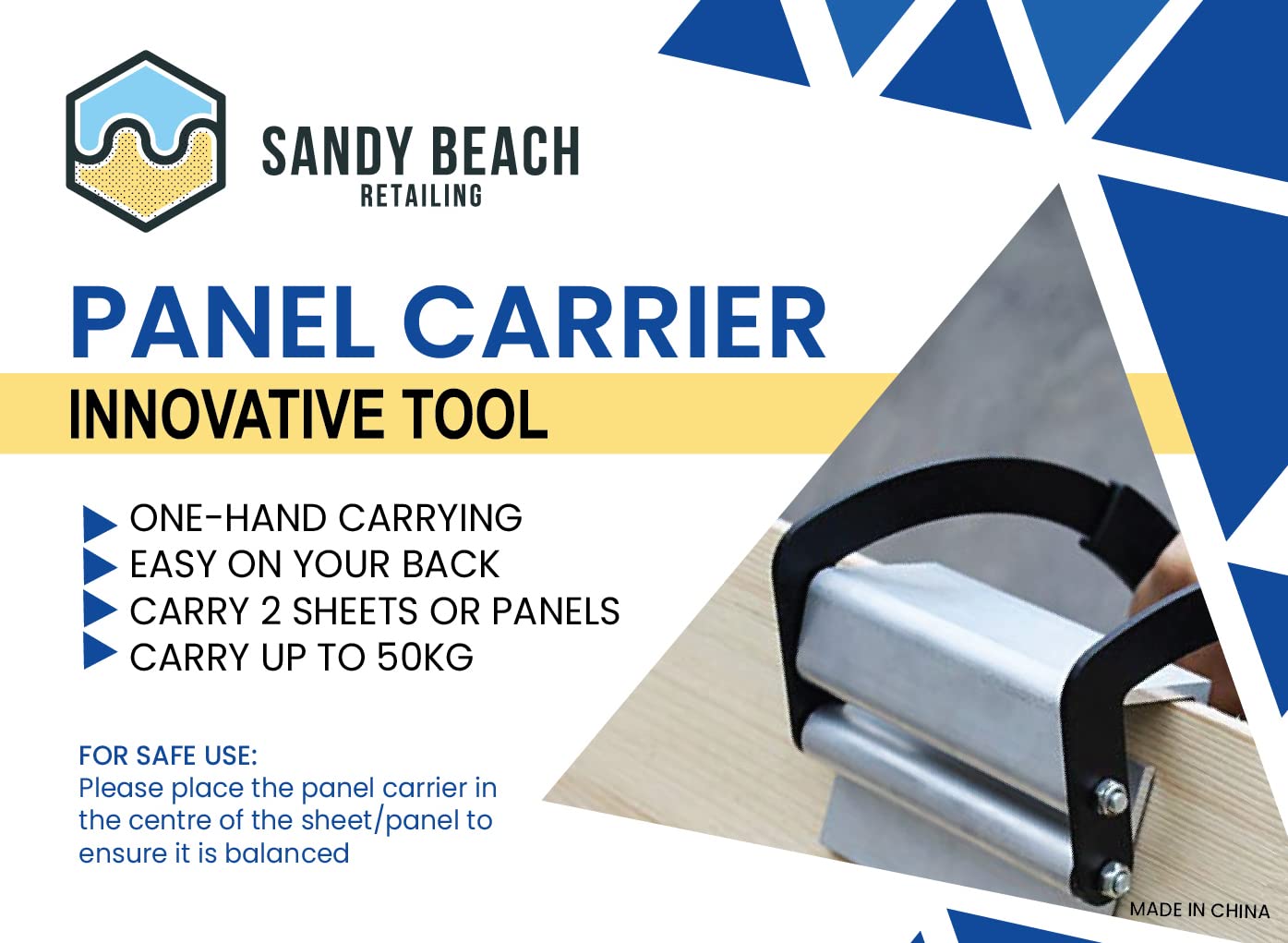 Sandy Beach Easy Panel Carrier Gripper Drywall Plasterboard Lifts Ergonomic Plate for Plywood Sheet Goods