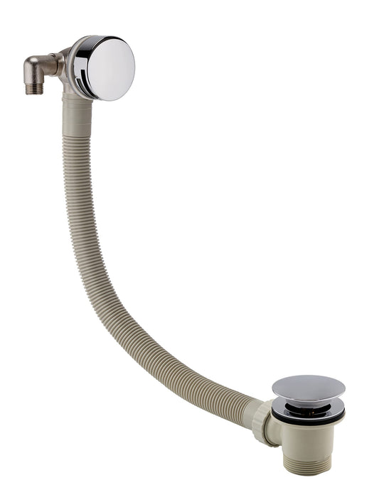 Sandy Beach Brushed Chrome Bath Tap Filler Overflow with Pop-Up Waste