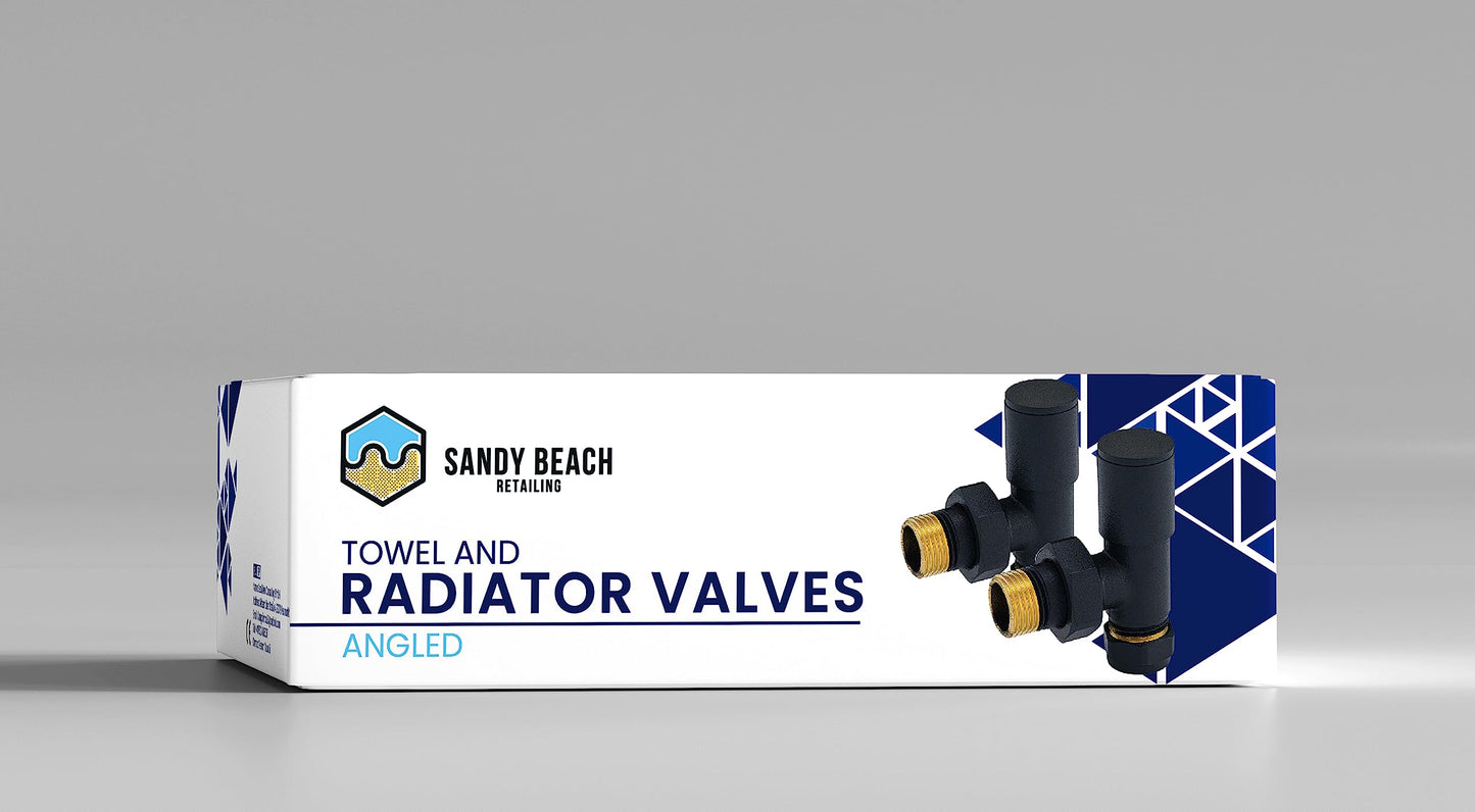 Sandy Beach Black Angled Heated Towel Rail Radiator Valves 15mm