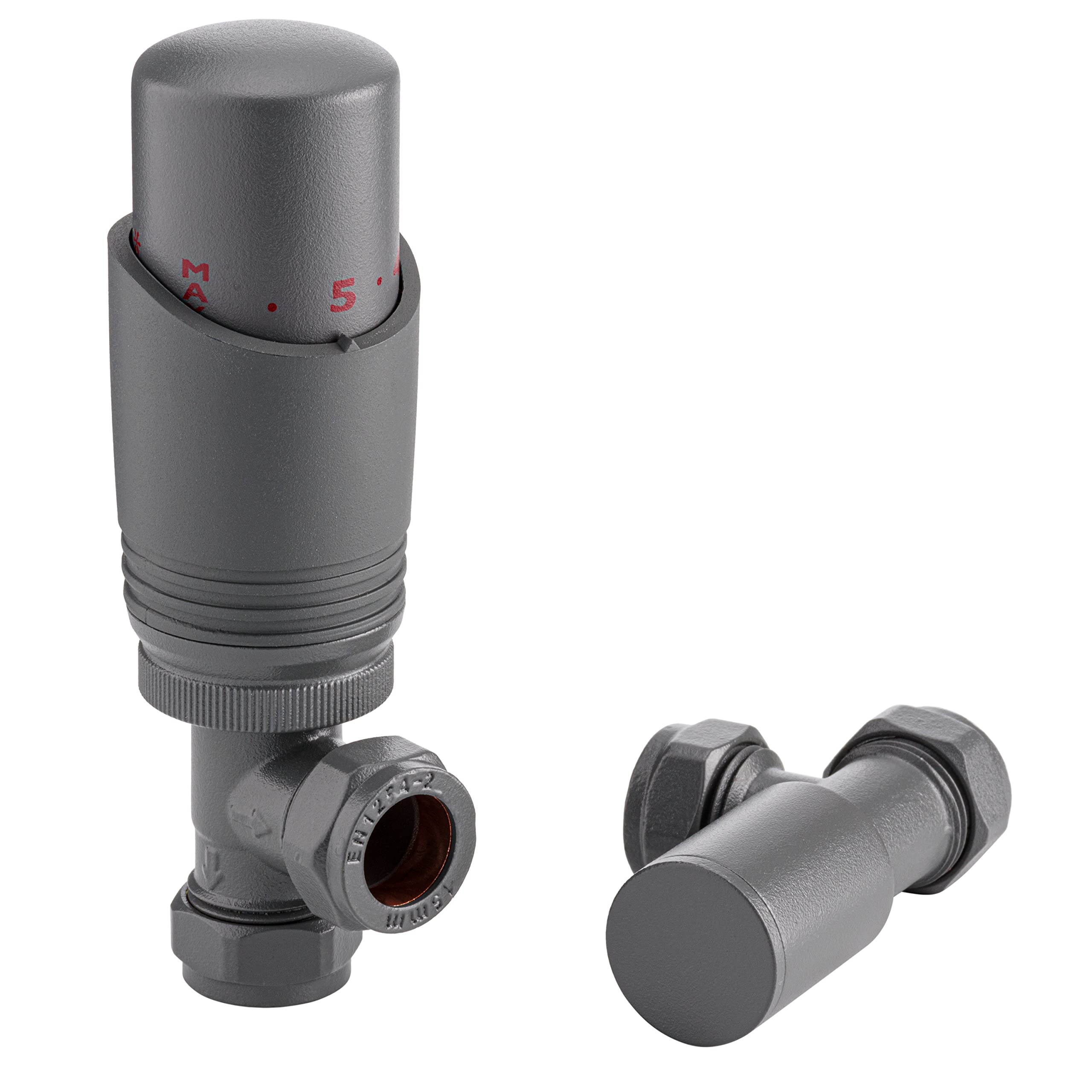 Sandy Beach Anthracite TRV Thermostatic 15mm Angled Straight Radiator Valve with Lockshield Valve