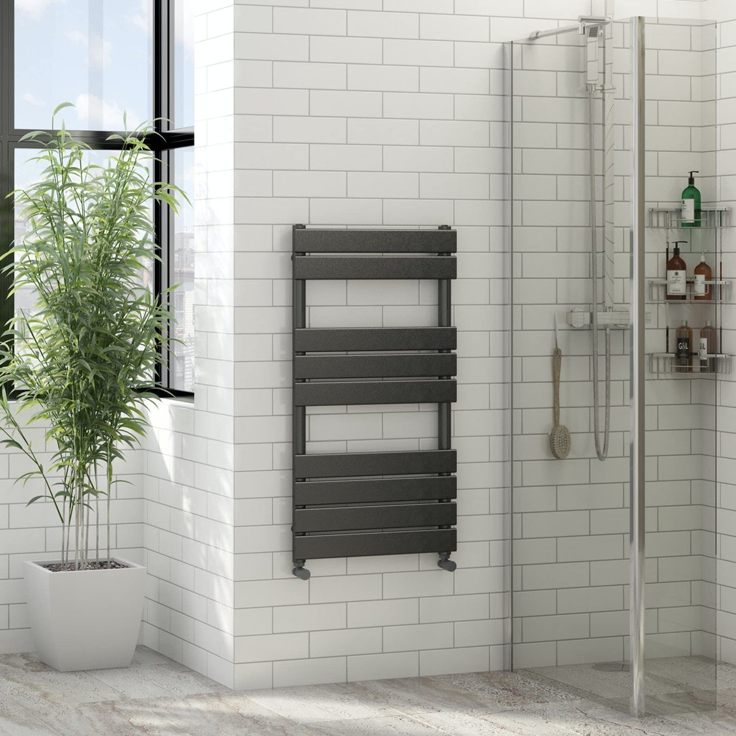 Sandy Beach Anthracite Grey Angled Heated Towel Rail Radiator Valves 15mm