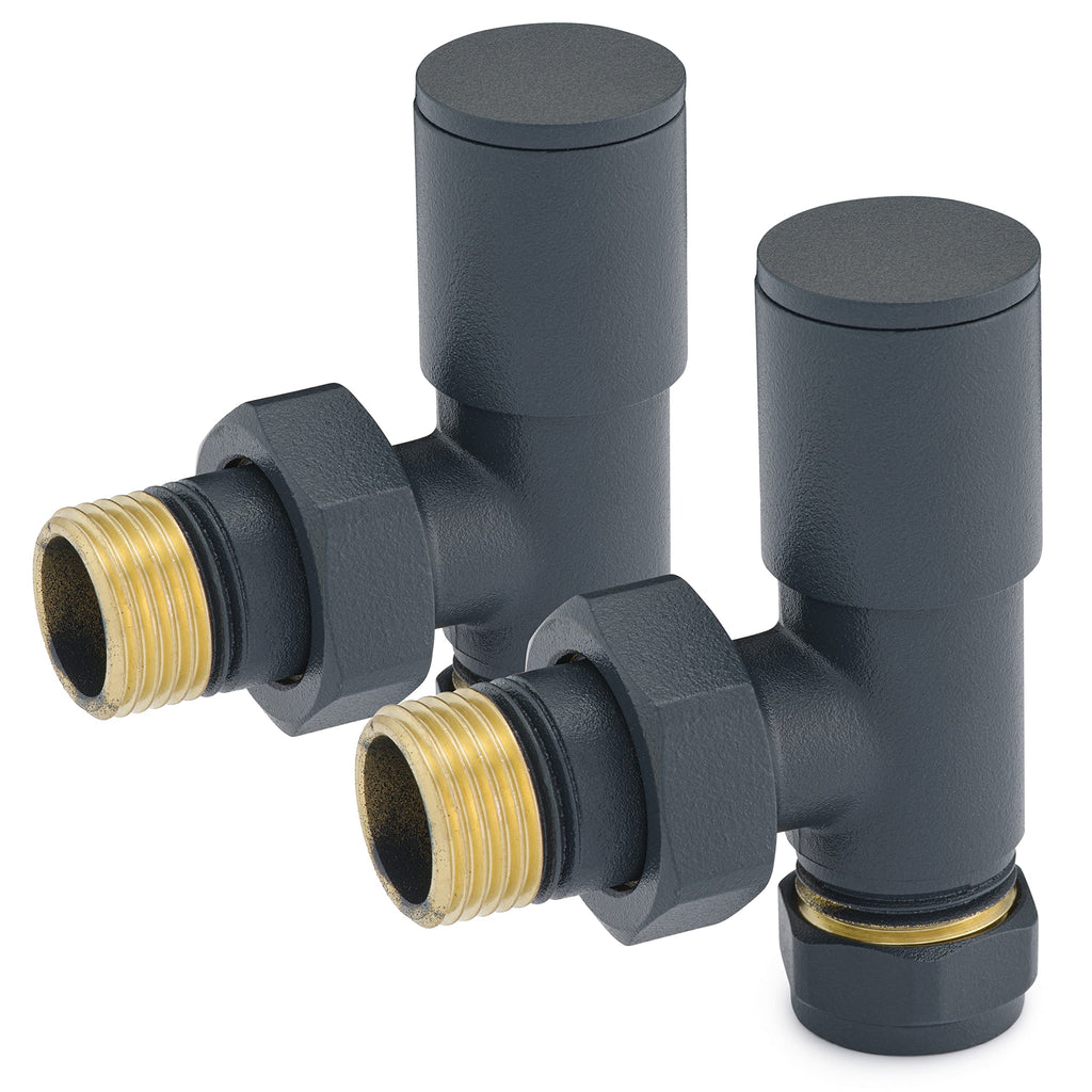 Sandy Beach Anthracite Grey Angled Heated Towel Rail Radiator Valves 15mm