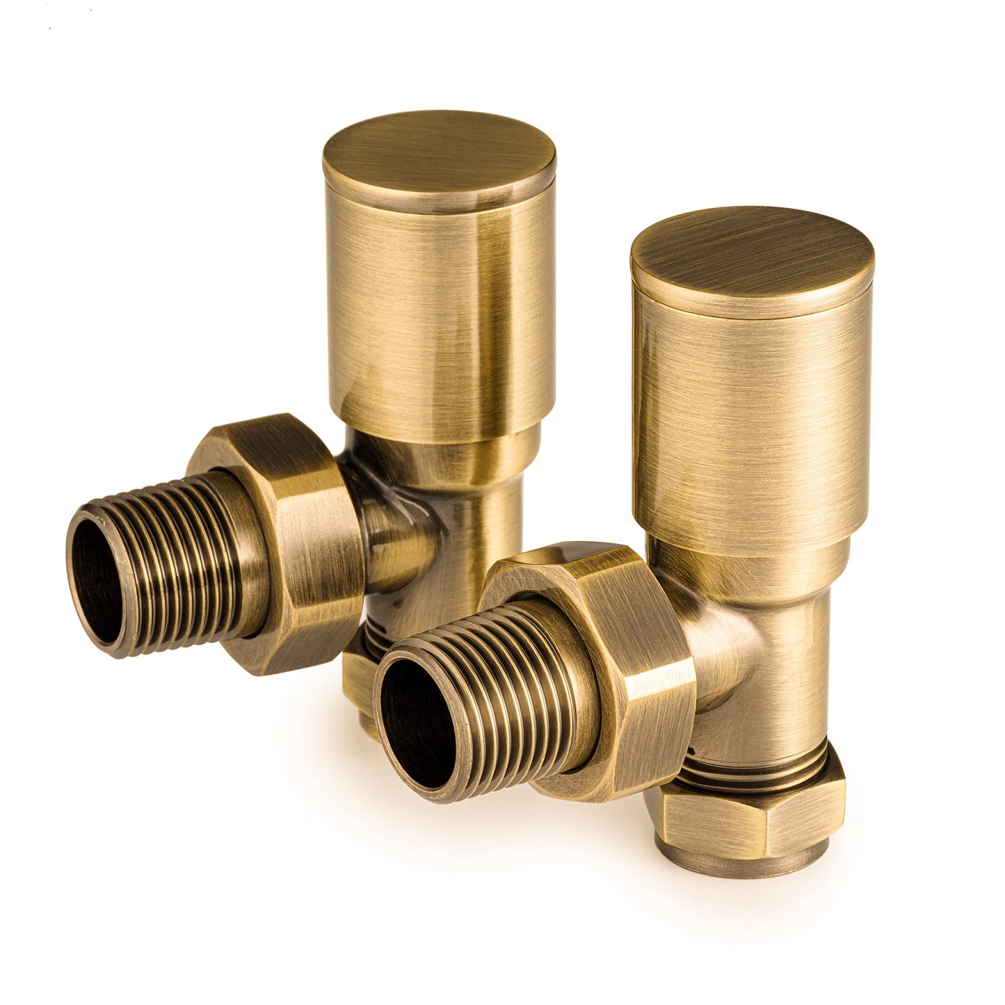 Sandy Beach Antique Brass Angled Heated Towel Rail Radiator Valves 15mm