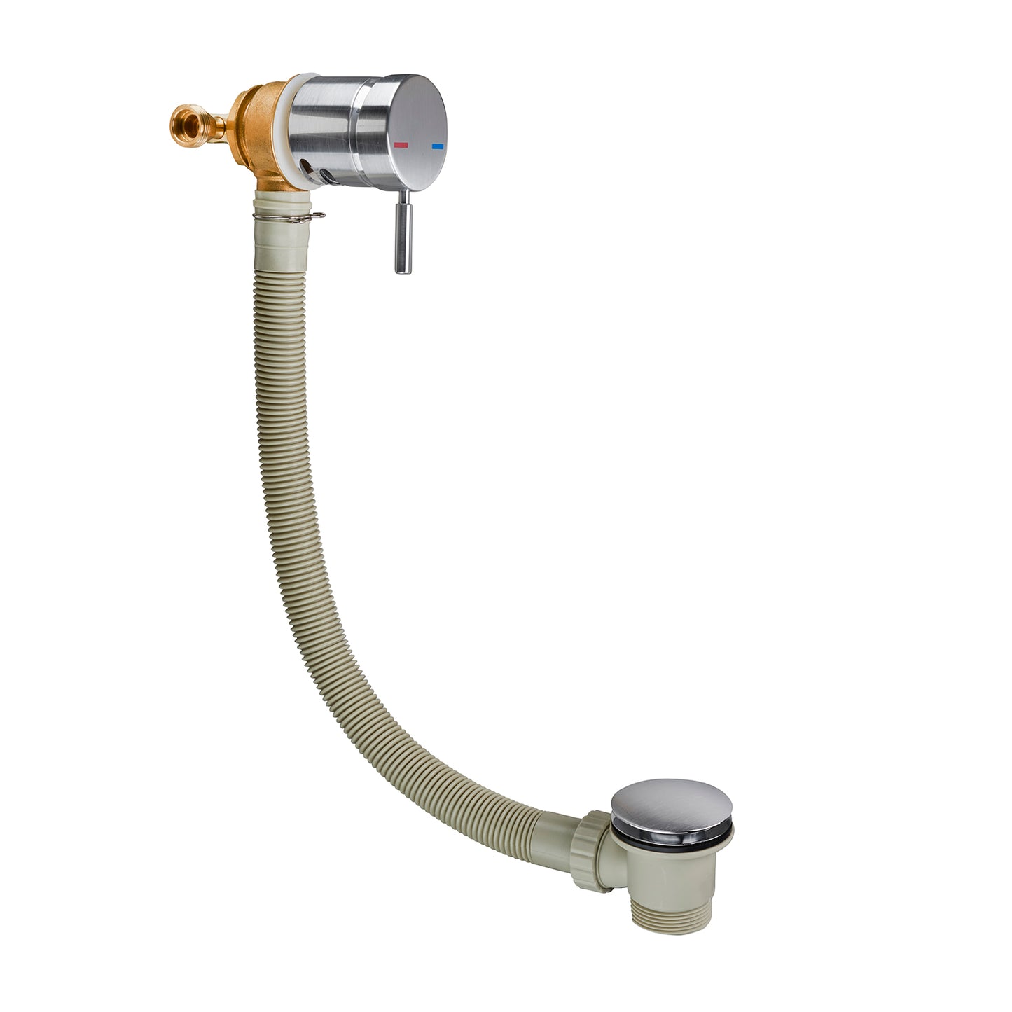 Sandy Beach Brushed Chrome Bath Mixer Tap Filler Overflow with Pop-Up Waste