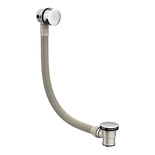 Sandy Beach Brushed Chrome Bath Tap Filler Overflow with Pop-Up Waste