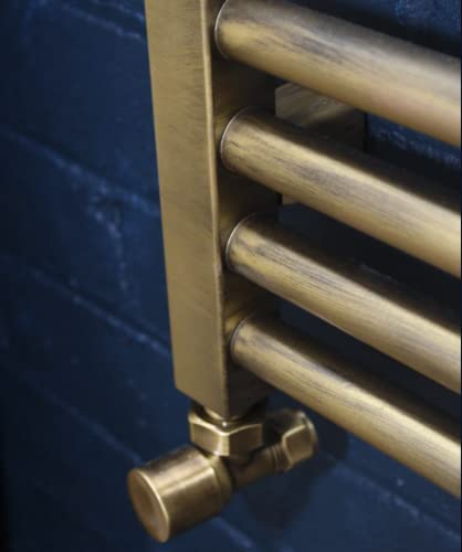 Sandy Beach Antique Brass Angled Heated Towel Rail Radiator Valves 15mm