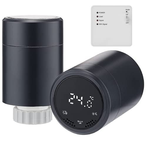 Sandy Beach Smart Heating Anthracite Thermostat TRV Radiator Valves with Zigbee Gateway and Boiler Receiver Connecting to Amazon Alexa Google Home