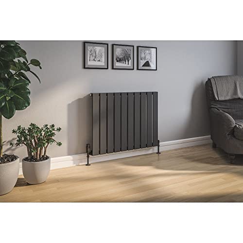 Sandy Beach Anthracite TRV Thermostatic 15mm Angled Straight Radiator Valve with Lockshield Valve