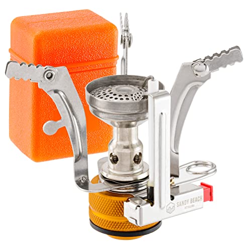 Sandy Beach Camping Stove Piezo Ignition Outdoor Cooking Propane Gas Butane Burner Portable Folding Windproof Waterproof with Carrying Case